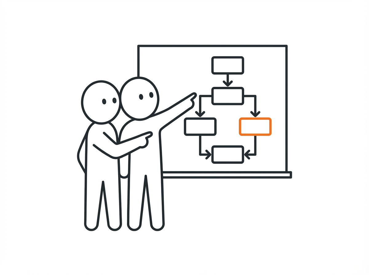 Two figures collaborating at a whiteboard