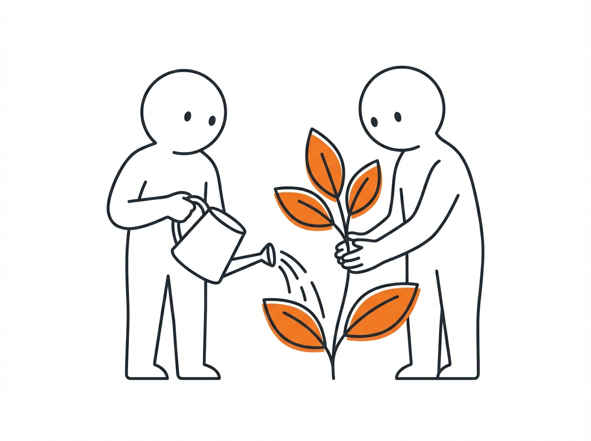 Two figures nurturing growth together